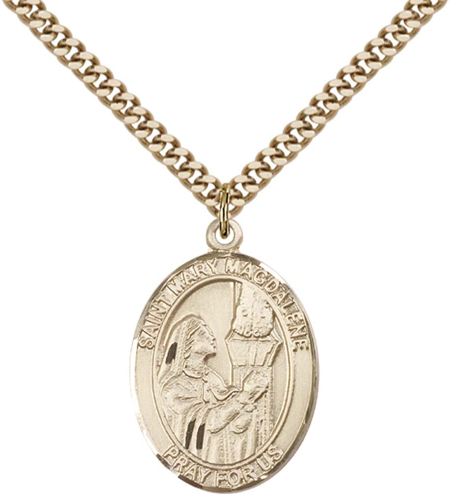 14kt Gold Filled St. Mary Magdalene Pendant with 24 inch Gold Plate Heavy Curb Chain