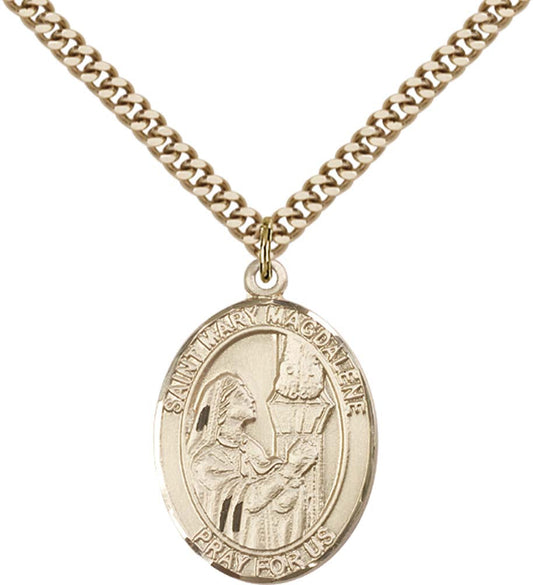 14kt Gold Filled St. Mary Magdalene Pendant with 24 inch Gold Plate Heavy Curb Chain