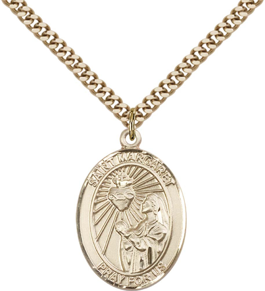 14kt Gold Filled St. Margaret Mary Alacoque Pendant with 24 inch Gold Plate Heavy Curb Chain