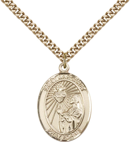 14kt Gold Filled St. Margaret Mary Alacoque Pendant with 24 inch Gold Plate Heavy Curb Chain