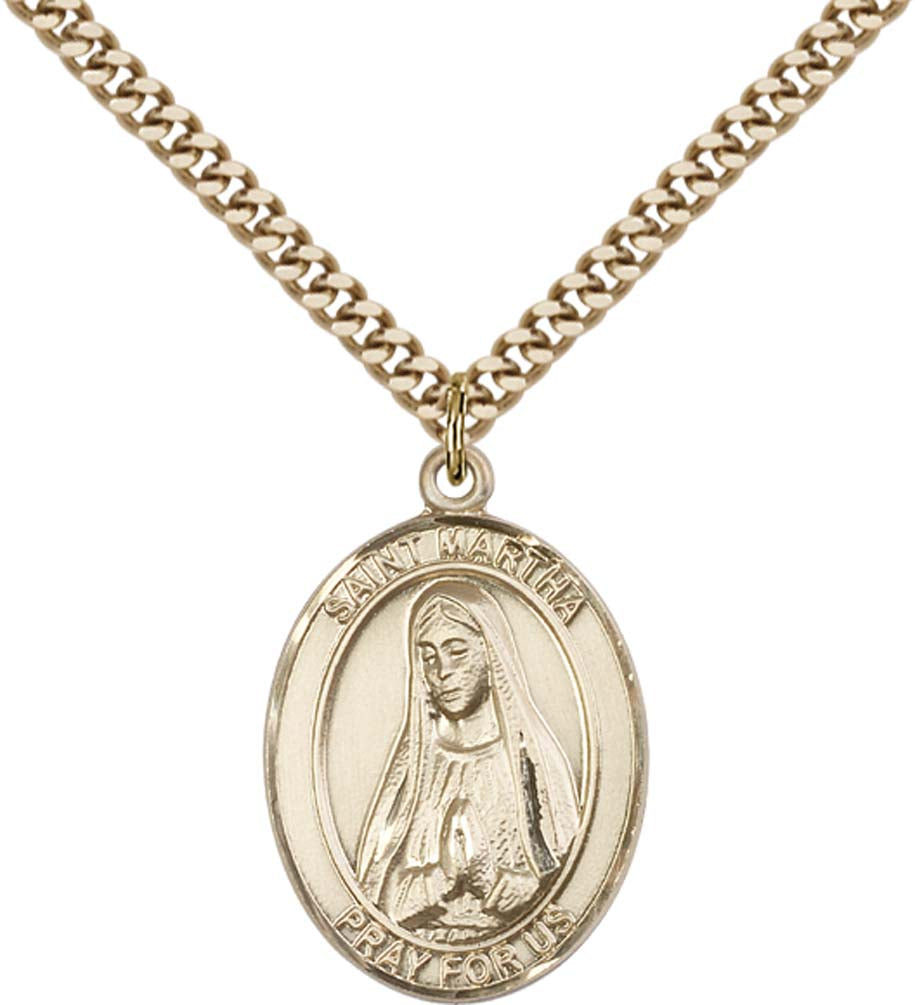 14kt Gold Filled St. Martha Pendant with 24 inch Gold Plate Heavy Curb Chain