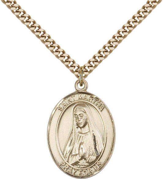 14kt Gold Filled St. Martha Pendant with 24 inch Gold Plate Heavy Curb Chain