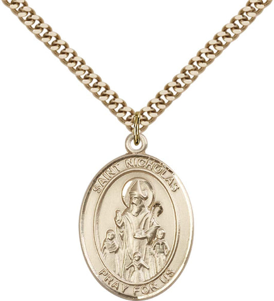 14kt Gold Filled St. Nicholas Pendant with 24 inch Gold Plate Heavy Curb Chain