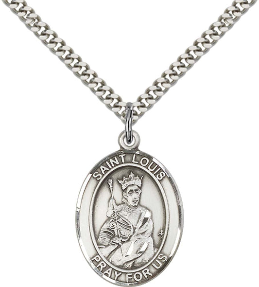 Sterling Silver St. Louis Pendant with 24 Inch Light Rhodium Heavy Curb Chain