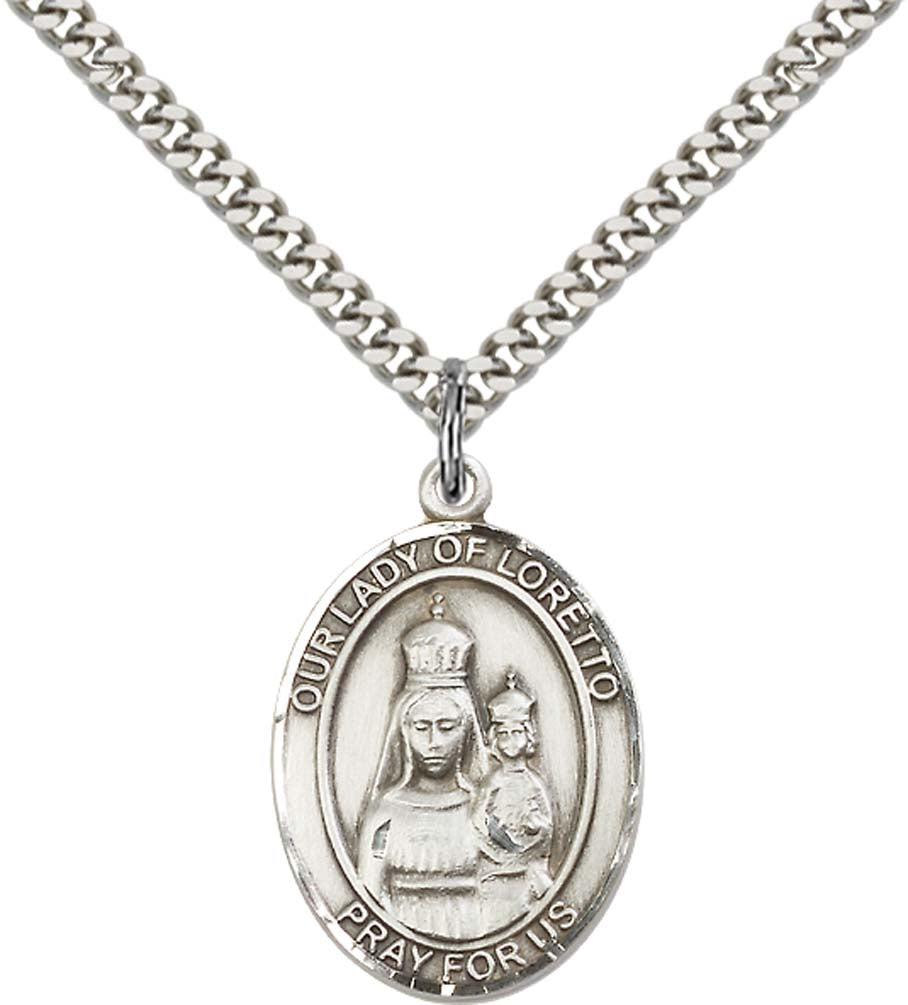 Sterling Silver O/L of Loretto Pendant with 24 Inch Light Rhodium Heavy Curb Chain