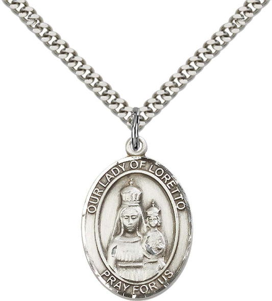 Sterling Silver O/L of Loretto Pendant with 24 Inch Light Rhodium Heavy Curb Chain