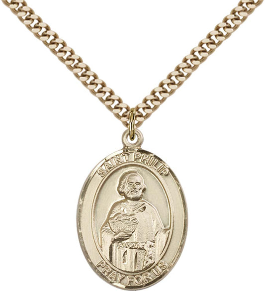 14kt Gold Filled St. Philip the Apostle Pendant with 24 inch Gold Plate Heavy Curb Chain