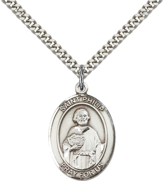 Sterling Silver St. Philip the Apostle Pendant with 24 Inch Light Rhodium Heavy Curb Chain