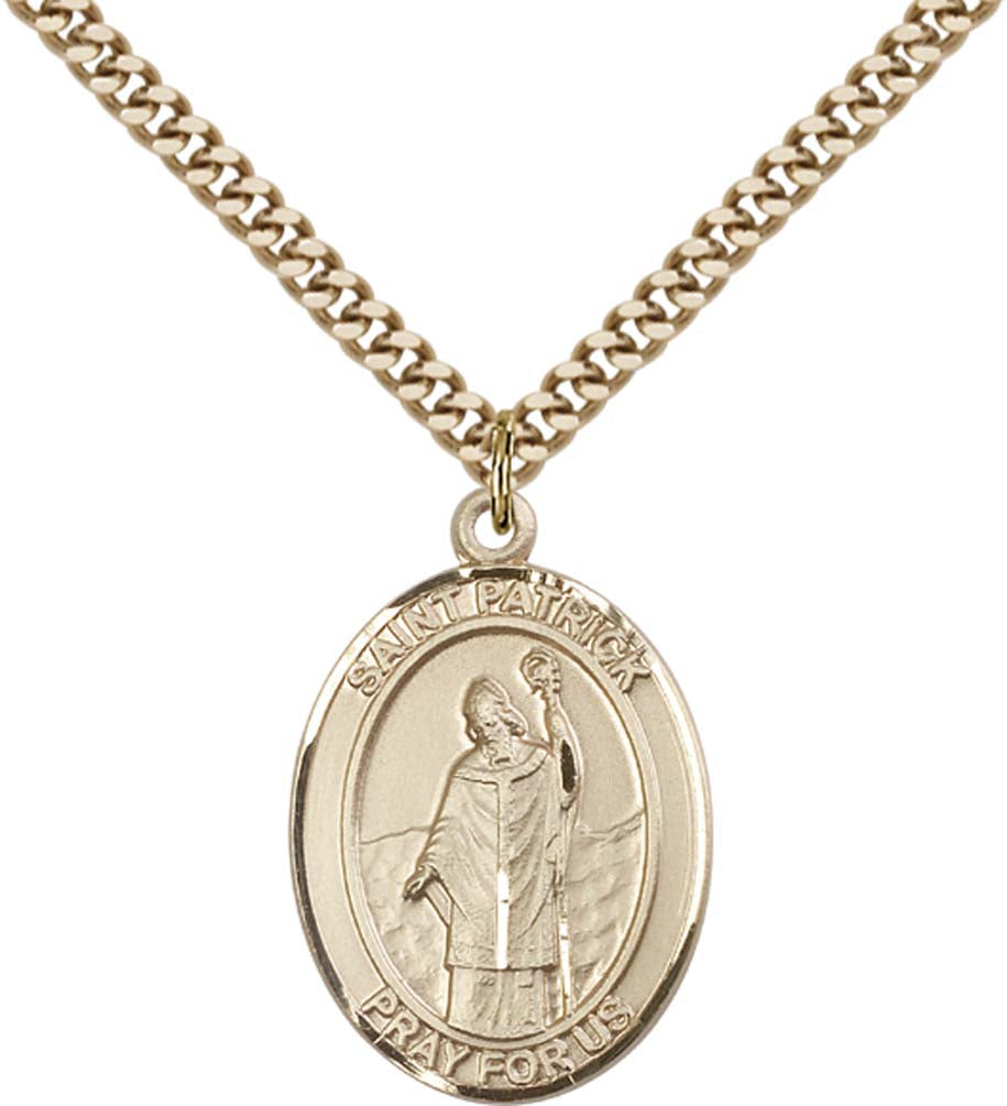 14kt Gold Filled St. Patrick Pendant with 24 inch Gold Plate Heavy Curb Chain
