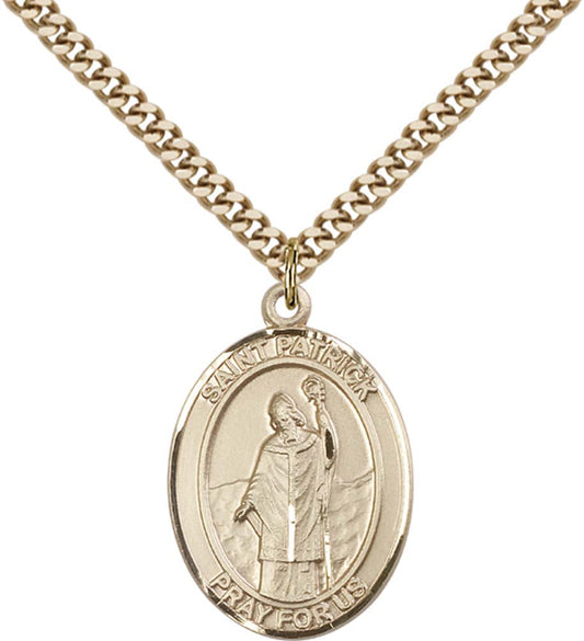14kt Gold Filled St. Patrick Pendant with 24 inch Gold Plate Heavy Curb Chain