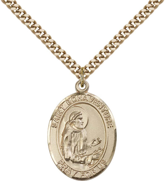 14kt Gold Filled St. Bonaventure Pendant with 24 inch Gold Plate Heavy Curb Chain