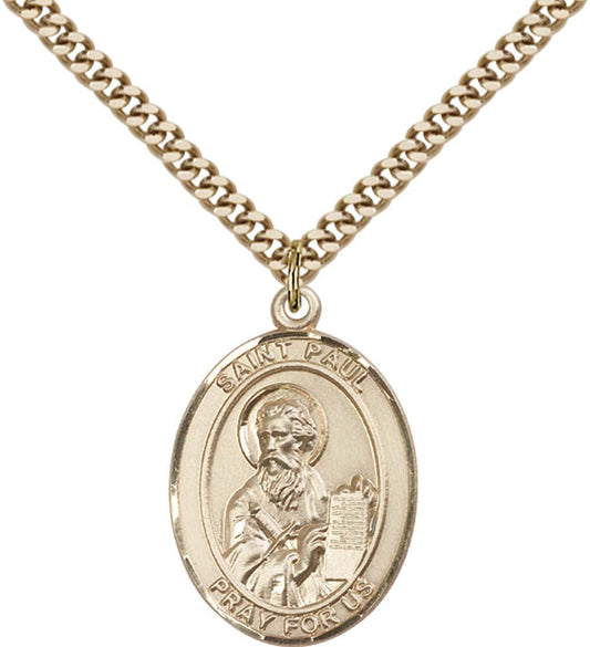 14kt Gold Filled St. Paul the Apostle Pendant with 24 inch Gold Plate Heavy Curb Chain