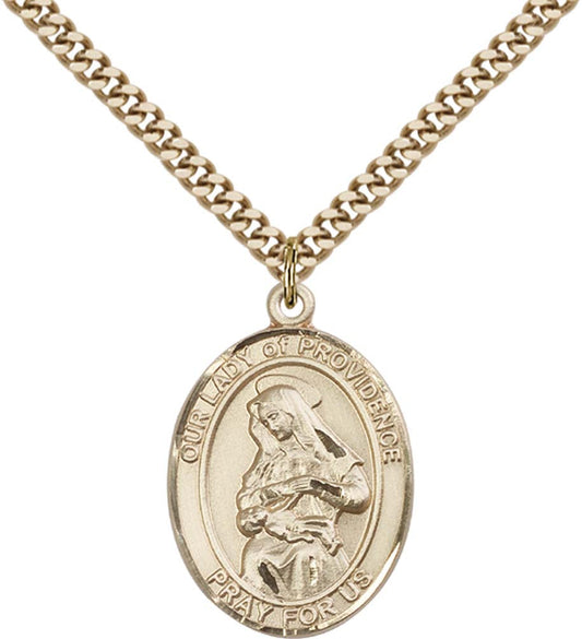 14kt Gold Filled O/L of Providence Pendant with 24 inch Gold Plate Heavy Curb Chain