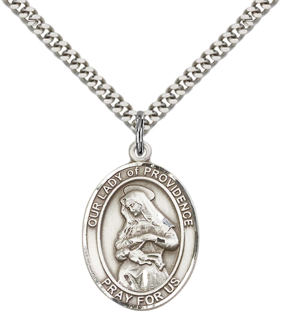 Sterling Silver O/L of Providence Pendant with 24 Inch Light Rhodium Heavy Curb Chain