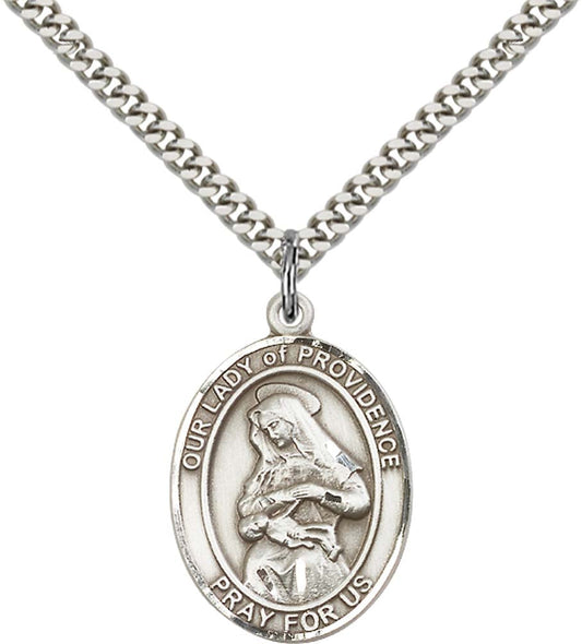 Sterling Silver O/L of Providence Pendant with 24 Inch Light Rhodium Heavy Curb Chain