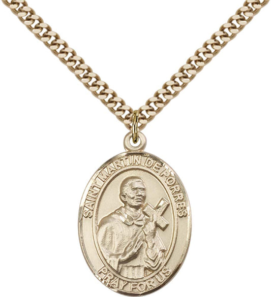 14kt Gold Filled St. Martin de Porres Pendant with 24 inch Gold Plate Heavy Curb Chain