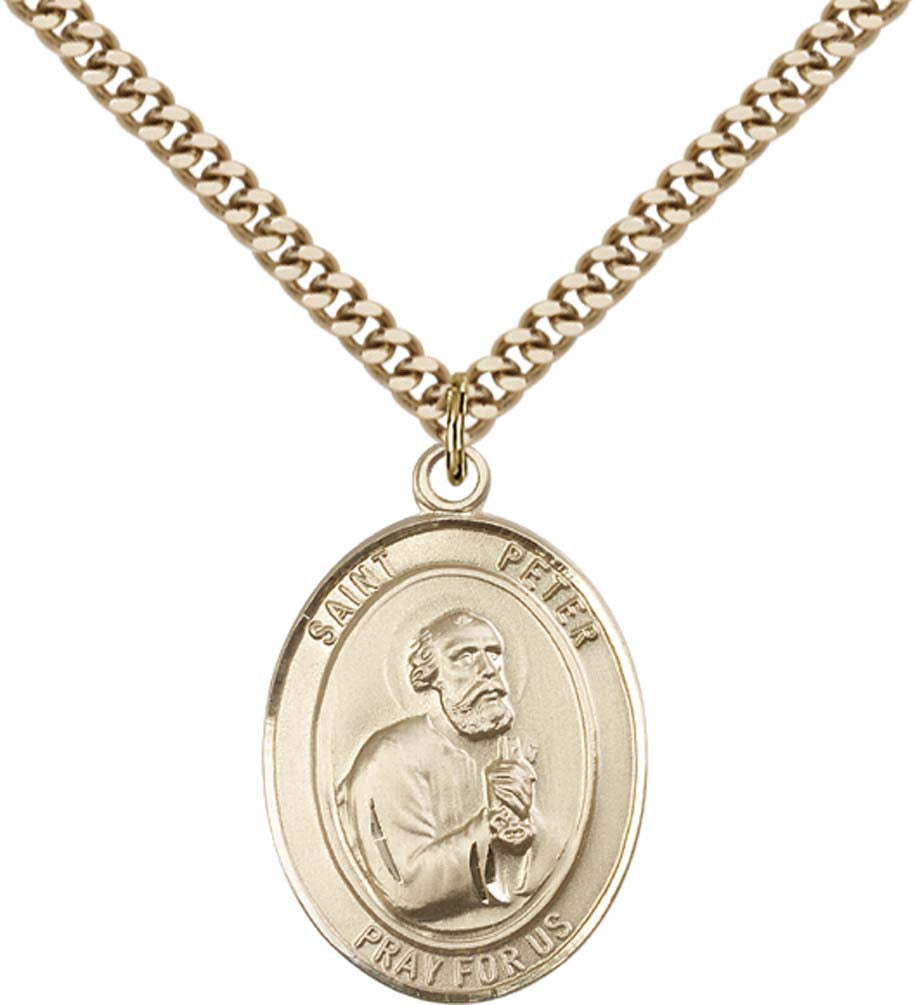 14kt Gold Filled St. Peter the Apostle Pendant with 24 inch Gold Plate Heavy Curb Chain