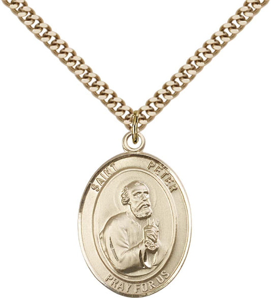 14kt Gold Filled St. Peter the Apostle Pendant with 24 inch Gold Plate Heavy Curb Chain