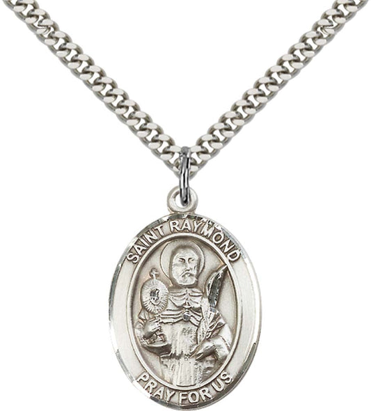 Sterling Silver St. Raymond Nonnatus Pendant with 24 Inch Light Rhodium Heavy Curb Chain