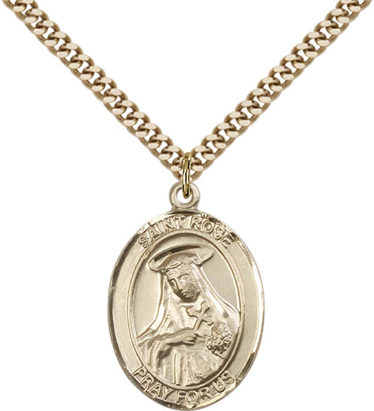 14kt Gold Filled St. Rose of Lima Pendant with 24 inch Gold Plate Heavy Curb Chain