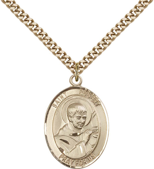 14kt Gold Filled St. Robert Bellarmine Pendant with 24 inch Gold Plate Heavy Curb Chain