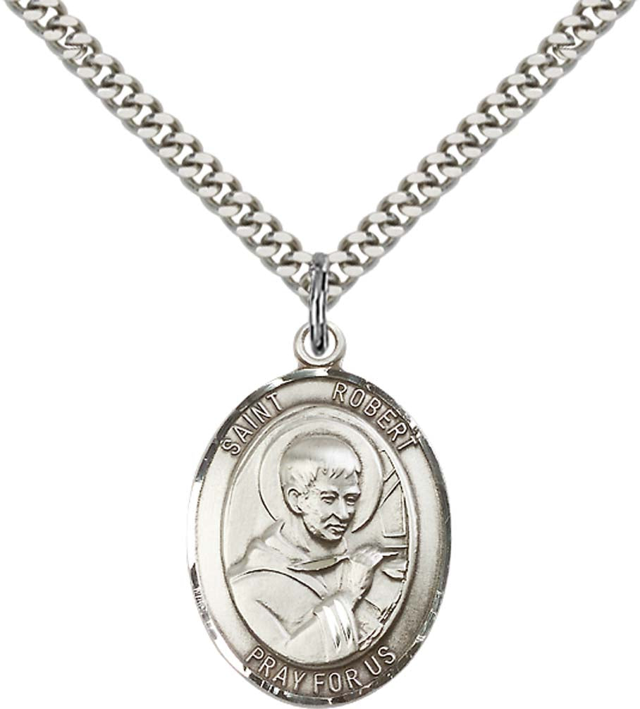 Sterling Silver St. Robert Bellarmine Pendant with 24 Inch Light Rhodium Heavy Curb Chain