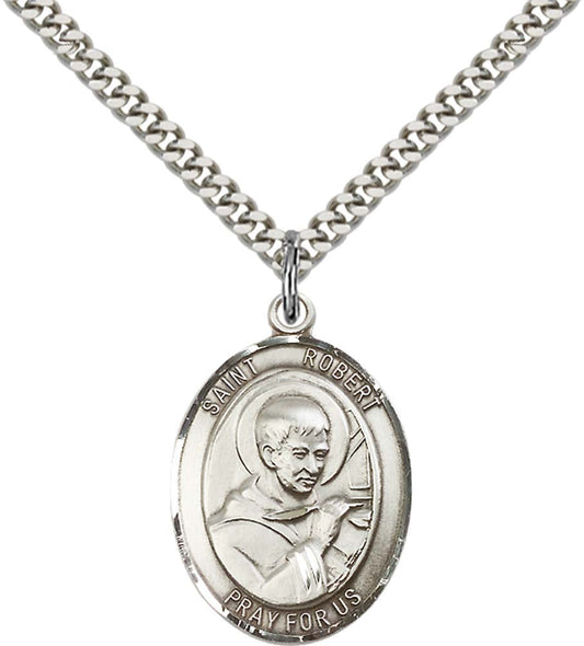 Sterling Silver St. Robert Bellarmine Pendant with 24 Inch Light Rhodium Heavy Curb Chain