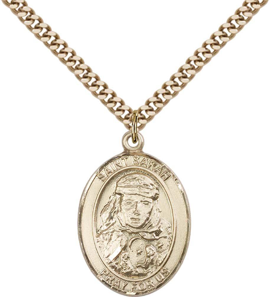 14kt Gold Filled St. Sarah Pendant with 24 inch Gold Plate Heavy Curb Chain