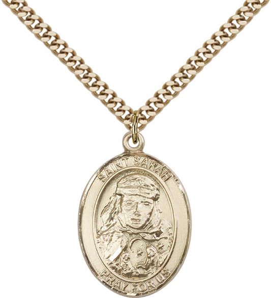 14kt Gold Filled St. Sarah Pendant with 24 inch Gold Plate Heavy Curb Chain