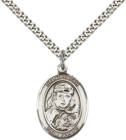 Sterling Silver St. Sarah Pendant with 24 Inch Light Rhodium Heavy Curb Chain