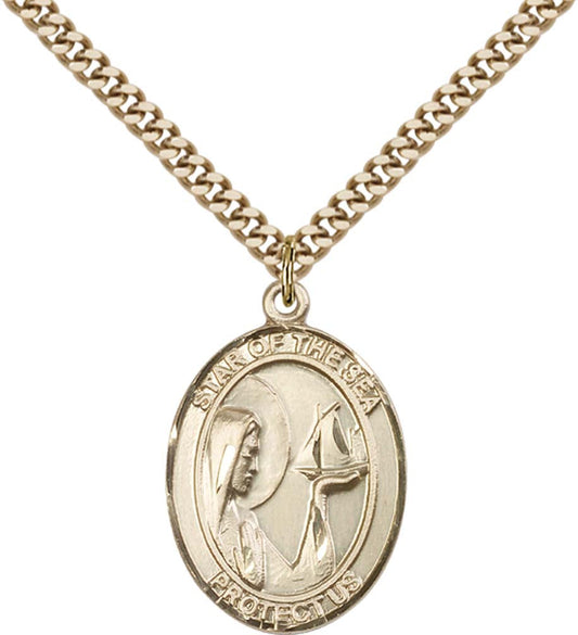 14kt Gold Filled O/L Star of the Sea Pendant with 24 inch Gold Plate Heavy Curb Chain