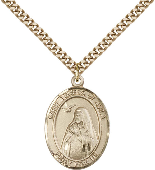 14kt Gold Filled St. Teresa of Avila Pendant with 24 inch Gold Plate Heavy Curb Chain