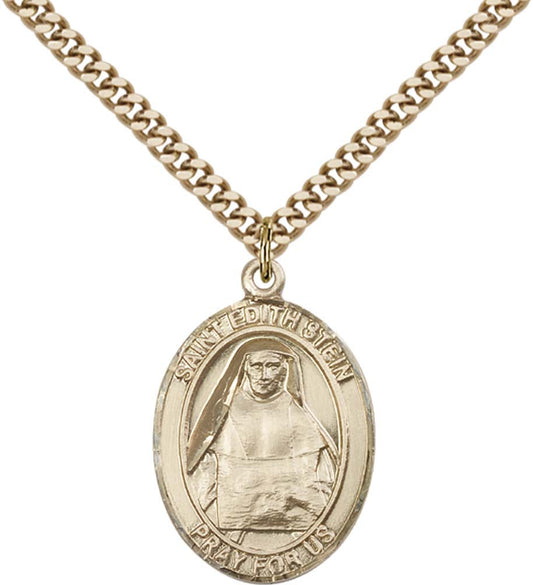 14kt Gold Filled St. Edith Stein Pendant with 24 inch Gold Plate Heavy Curb Chain