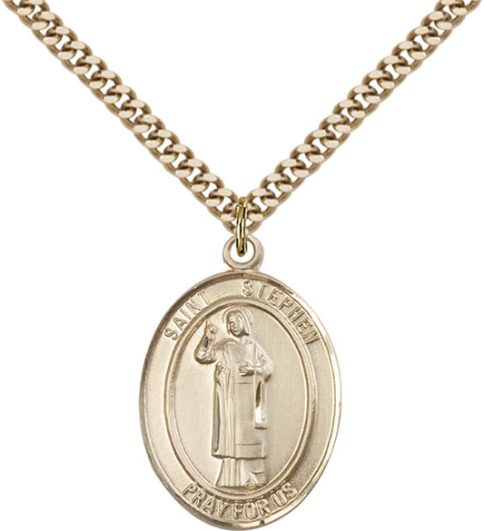 14kt Gold Filled St. Stephen the Martyr Pendant with 24 inch Gold Plate Heavy Curb Chain