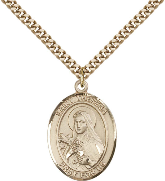14kt Gold Filled St. Theresa Pendant with 24 inch Gold Plate Heavy Curb Chain