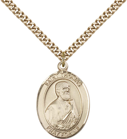14kt Gold Filled St. Thomas the Apostle Pendant with 24 inch Gold Plate Heavy Curb Chain