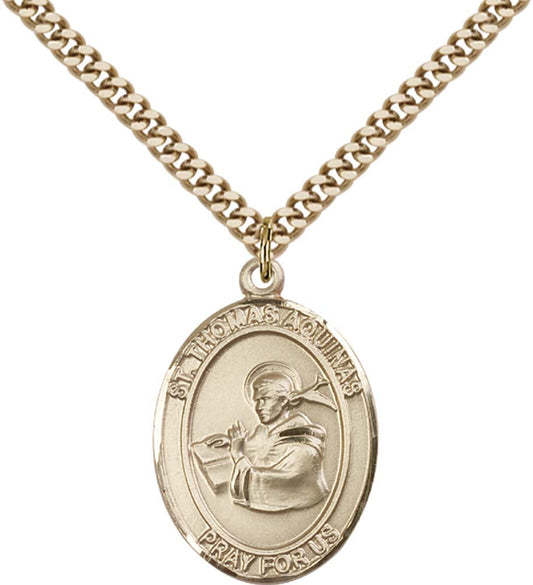 14kt Gold Filled St. Thomas Aquinas Pendant with 24 inch Gold Plate Heavy Curb Chain
