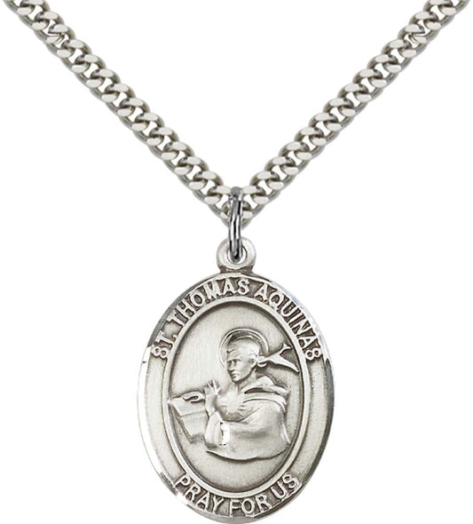 Sterling Silver St. Thomas Aquinas Pendant with 24 Inch Light Rhodium Heavy Curb Chain