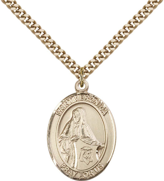 14kt Gold Filled St. Veronica Pendant with 24 inch Gold Plate Heavy Curb Chain