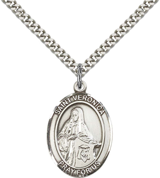 Sterling Silver St. Veronica Pendant with 24 Inch Light Rhodium Heavy Curb Chain