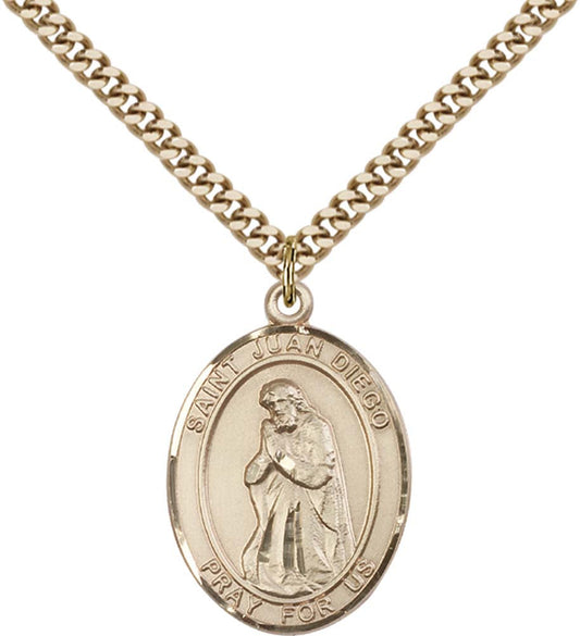 14kt Gold Filled St. Juan Diego Pendant with 24 inch Gold Plate Heavy Curb Chain