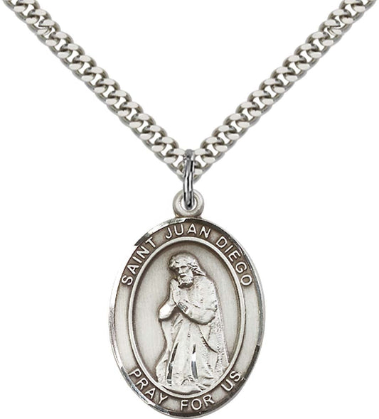 Sterling Silver St. Juan Diego Pendant with 24 Inch Light Rhodium Heavy Curb Chain
