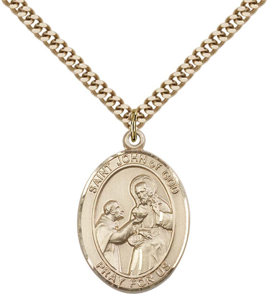 14kt Gold Filled St. John of God Pendant with 24 inch Gold Plate Heavy Curb Chain
