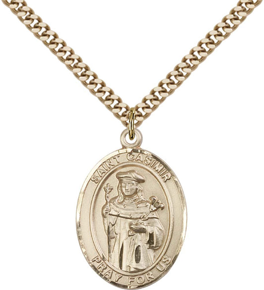 14kt Gold Filled St. Casimir of Poland Pendant with 24 inch Gold Plate Heavy Curb Chain