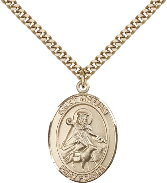14kt Gold Filled St. William of Rochester Pendant with 24 inch Gold Plate Heavy Curb Chain