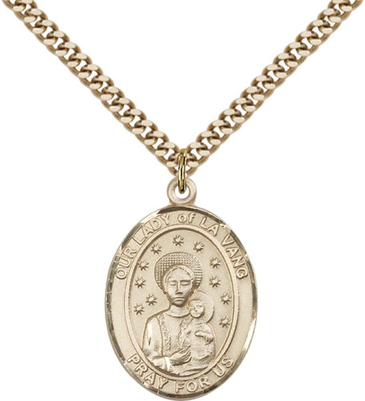14kt Gold Filled O/L of La Vang Pendant with 24 inch Gold Plate Heavy Curb Chain