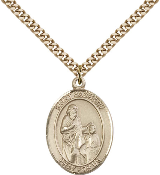 14kt Gold Filled St. Zachary Pendant with 24 inch Gold Plate Heavy Curb Chain