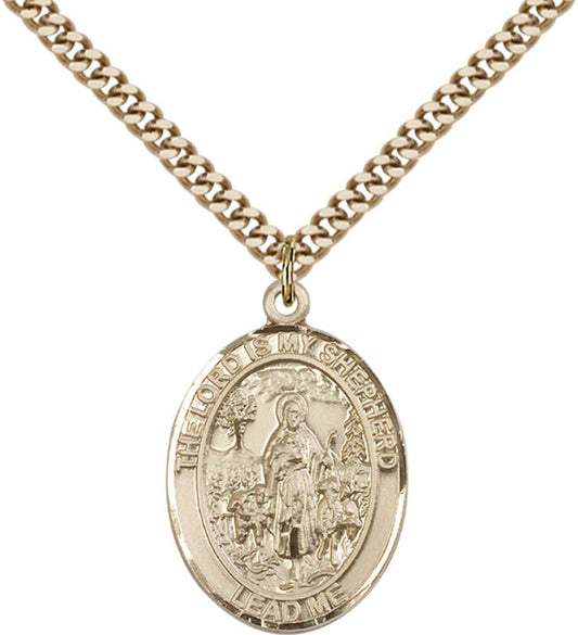 14kt Gold Filled Lord Is My Shepherd Pendant with 24 inch Gold Plate Heavy Curb Chain