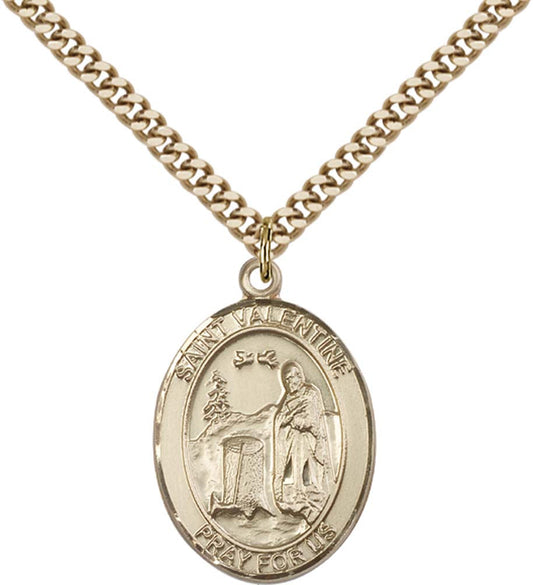 14kt Gold Filled St. Valentine of Rome Pendant with 24 inch Gold Plate Heavy Curb Chain