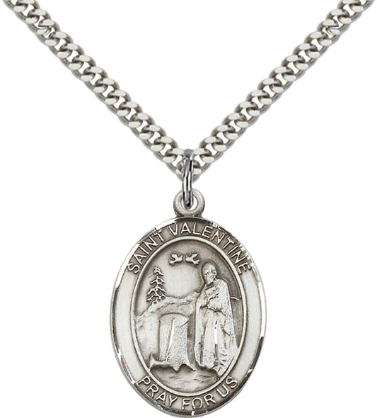 Sterling Silver St. Valentine of Rome Pendant with 24 Inch Light Rhodium Heavy Curb Chain